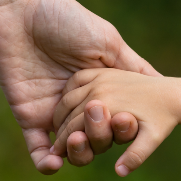 Hand eines Erwachsenen hält die Hand eines Kindes